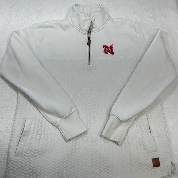 Pressbox Tops - Pressbox Nebraska Cornhuskers White Quilted Quarter Zip Pullover Womens 2XL‎